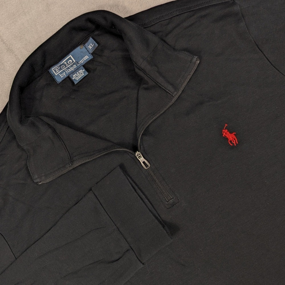 Polo Ralph Lauren Mens XL Black Pima Cotton Quarter Zip Pullover Red Pony Logo